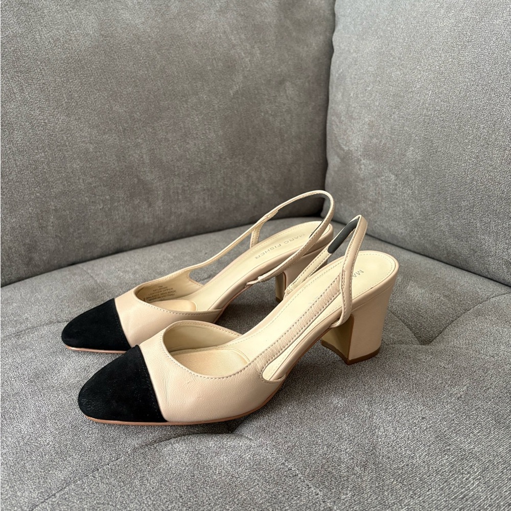 Marc Fisher Black and Cream Slingback Heels - Picture 2 of 4